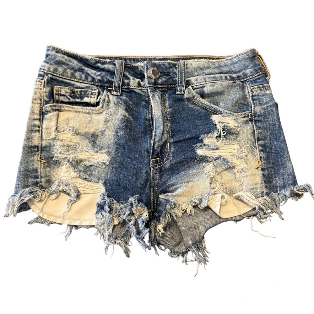 American Eagle 2 Hi Rise Shortie Distressed Jean Denim Shorts